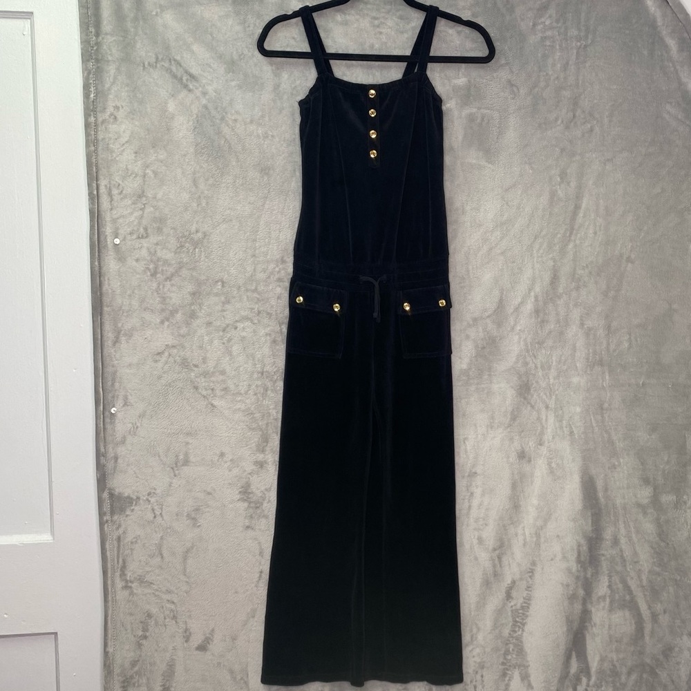 Juicy Couture Black Velour Romper Jumpsuit Y2K Flare 90s Witchy Sz S/10 Girls